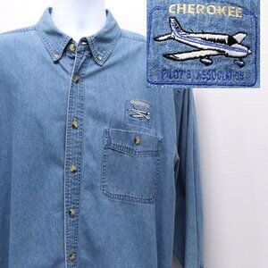 Cherokee Pilot's Association Men's XL Long Sleeve Denim Button Down Shirt PA28
